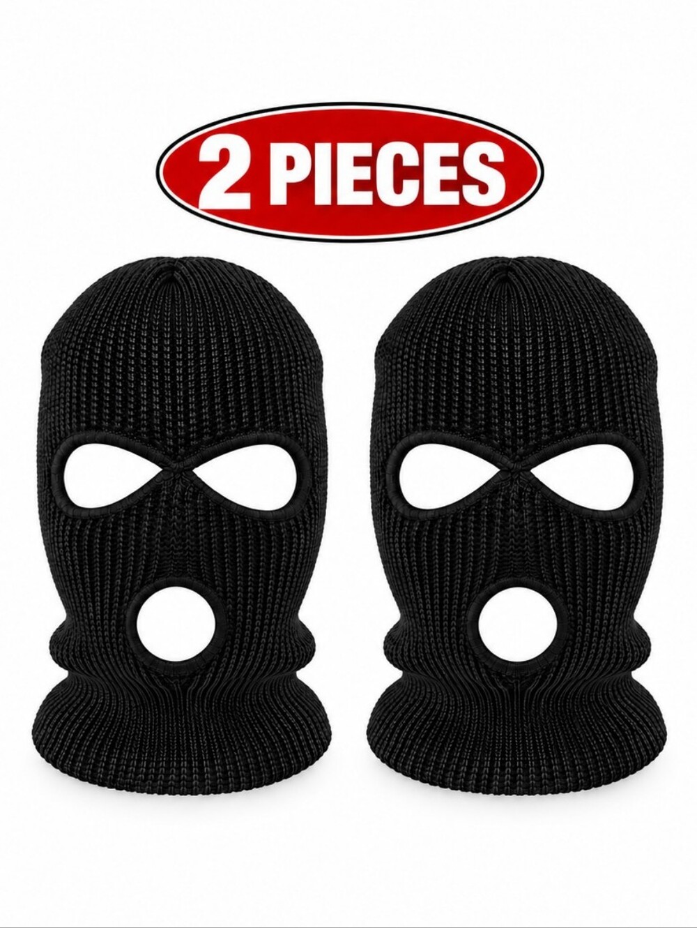 2 Pieces Three Hole Ski Mask Balaclava Full Face Winter Knit Black Mask